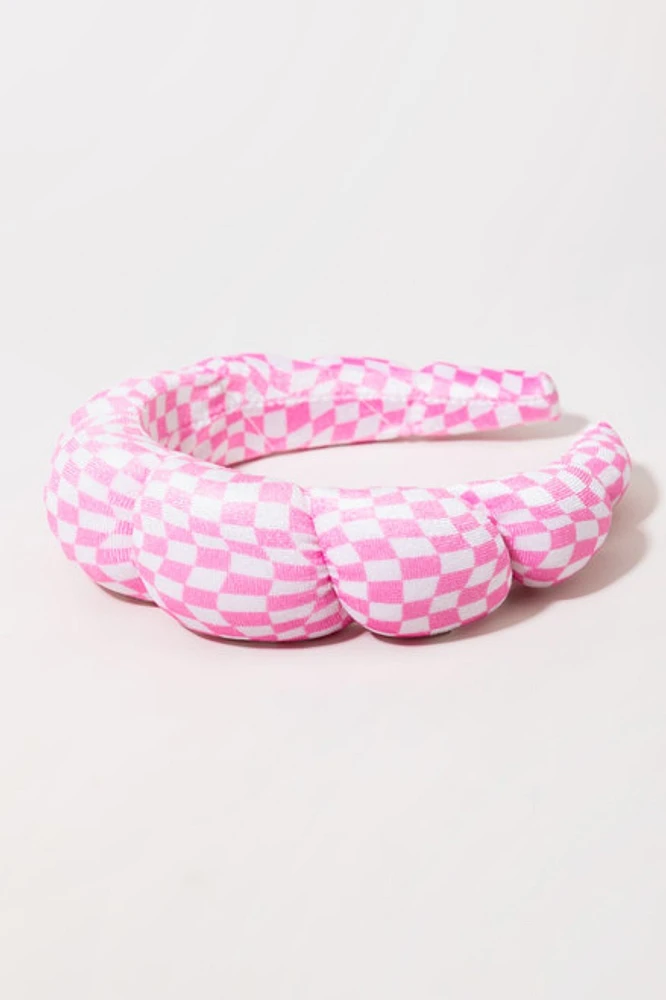 Louise Pink Wavy Checkered Puffy Spa Headband