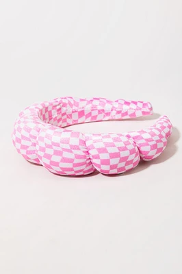Louise Pink Wavy Checkered Puffy Spa Headband