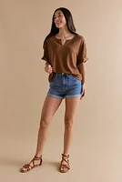 Cathy Slouchy Rib Knit Notch Tee