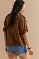 Cathy Slouchy Rib Knit Notch Tee