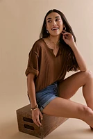 Cathy Slouchy Rib Knit Notch Tee