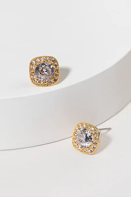 Jocelyn Cushion Set Pave Trim Crystal Stud Earrings