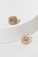 Jocelyn Cushion Set Pave Trim Crystal Stud Earrings