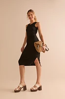Janet Rib Knit Open Back Twist Midi Dress