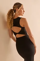 Janet Rib Knit Open Back Twist Midi Dress