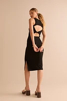Janet Rib Knit Open Back Twist Midi Dress