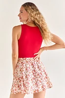 Angie Drawstring Flippy Floral Mini Skirt
