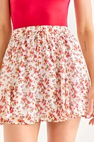 Angie Drawstring Flippy Floral Mini Skirt