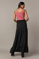 Shelly Ruffle Waist Tiered Slit Maxi Skirt