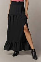 Shelly Ruffle Waist Tiered Slit Maxi Skirt