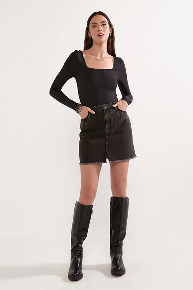 yummi by francesca's Square Neck Long Sleeve Bodysuit