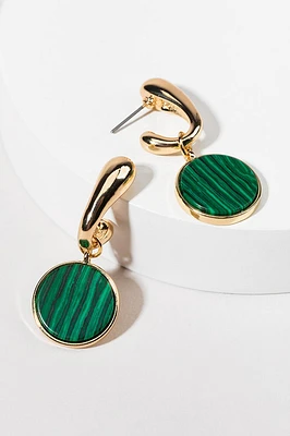 Lacey Malachite Charm On Huggie Earrings