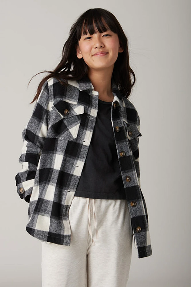 Hello Franki Plaid Button Down Shacket for girls
