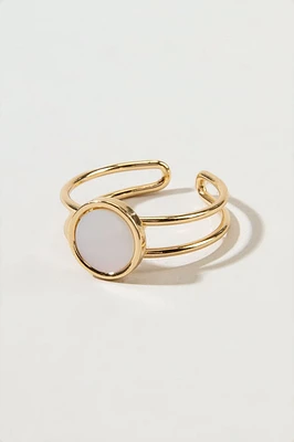 Cecilia White Mop Adjustable Gold Ring