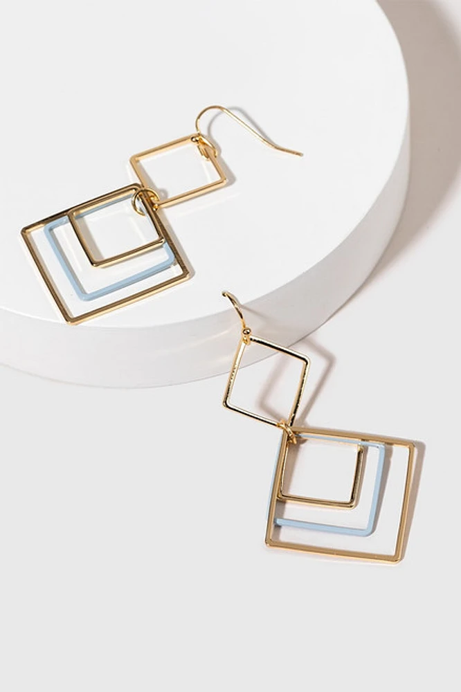 Diana Golden Squares With Enamel Detail Drop Earrings