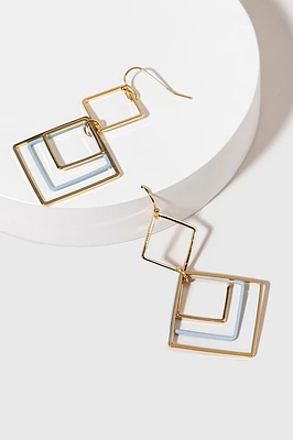 Diana Golden Squares With Enamel Detail Drop Earrings