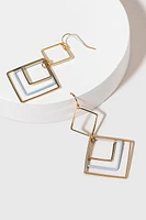 Diana Golden Squares With Enamel Detail Drop Earrings