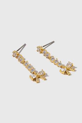 Beth Delicate Linear Crystal Bow Drop Earrings