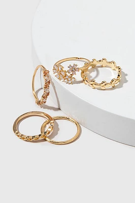 Gabriela Mix Style Cluster Flower Gold Ring Set