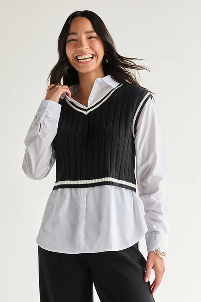 Sandra Twofer Cable Knit Sweater Vest