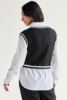 Sandra Twofer Cable Knit Sweater Vest