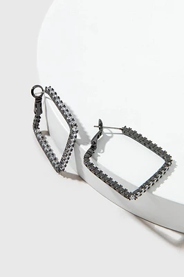 Isabel Crystal Hematite Station Large Square Hoop Earrings