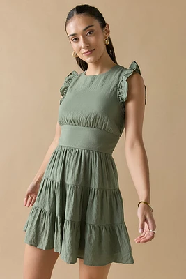 Eleanor High Neck Flutter Sleeve Mini Dress