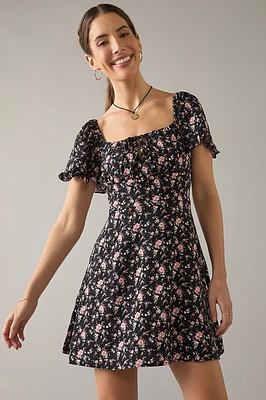 Amber Floral Ruched Bust Short Sleeve Mini Dress