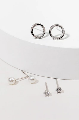 Angelina Hoops Pearls And Studs Earring Set