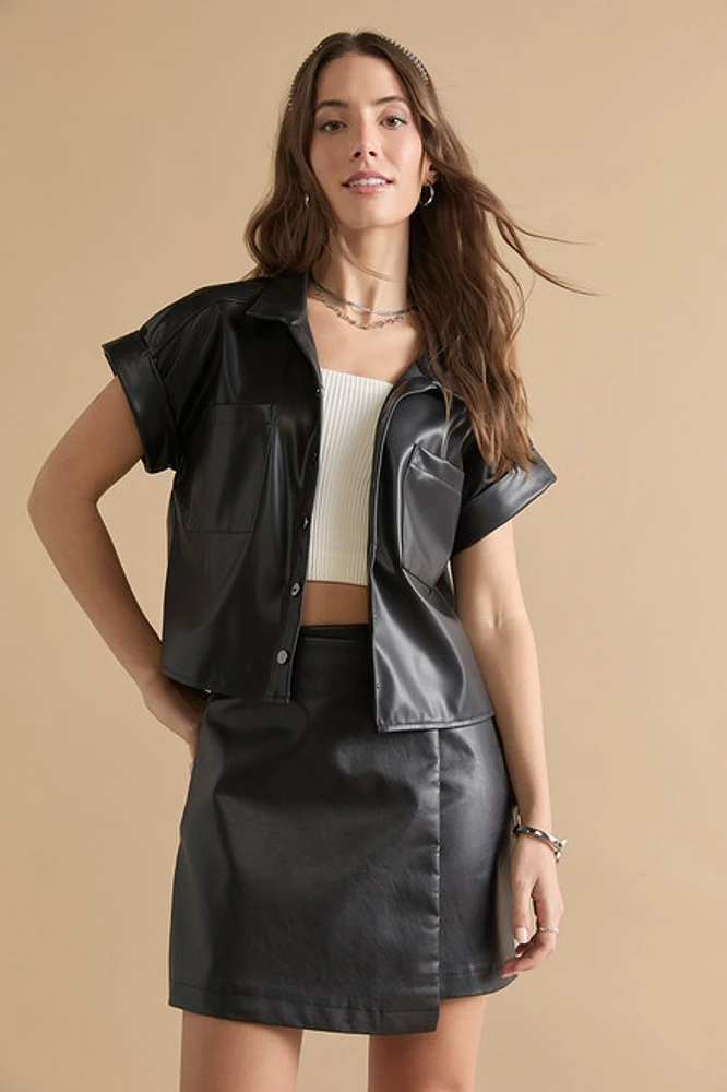 Kasey Leather Button Down Top