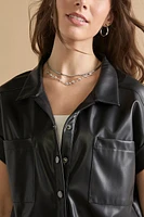 Kasey Leather Button Down Top