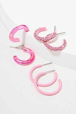 Lola Mixed Style Pink Hoop Earring Set