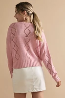 Sheri Long Sleeve Diamond Pattern Pointelle Pullover