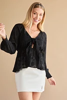 Tracy Tie Front Jacquard Long Sleeve Blouse