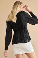 Tracy Tie Front Jacquard Long Sleeve Blouse