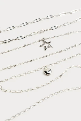 Hello Franki Heart & Chain Silver Necklace Set for girls