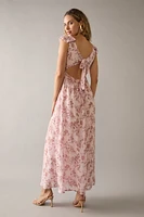 Marie Flutter Shoulder Bow Back Floral Maxi Dress