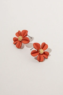 Casey Clay Flower Metal Center Stud Earrings