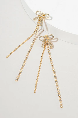 Irene Crystal Bow And Gold Chain Drop Earrings