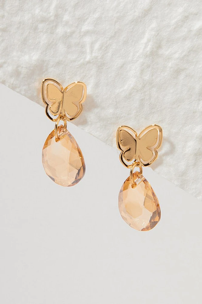 Lindsay Faceted Glass On Metal Butterfly Earrings