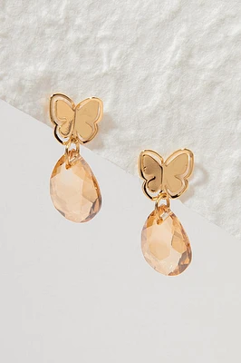 Lindsay Faceted Glass On Metal Butterfly Earrings