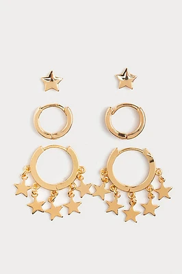 Hello Franki Dangly Star Hoop Earring Trio for girls