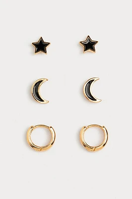 Hello Franki Star And Moon Enamel Earring Trio for girls