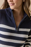 Ava Striped Zip Neck Pullover Top