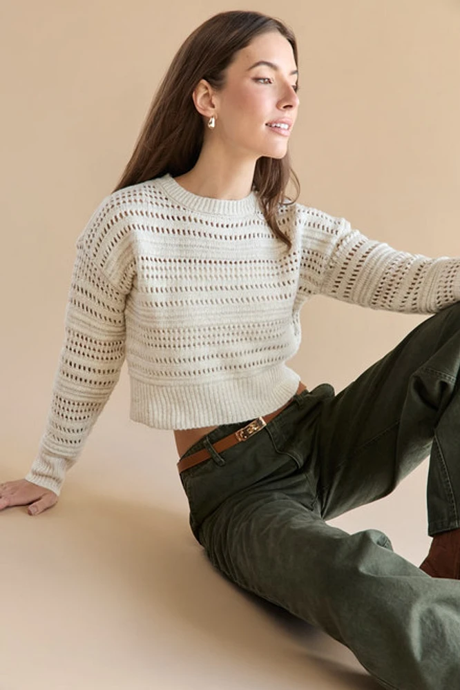 Clarissa Crewneck Pointelle Crop Pullover