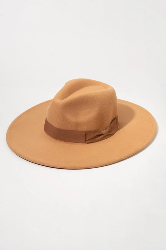 Nikki Bow Belt Wide Rim Felt Fedora