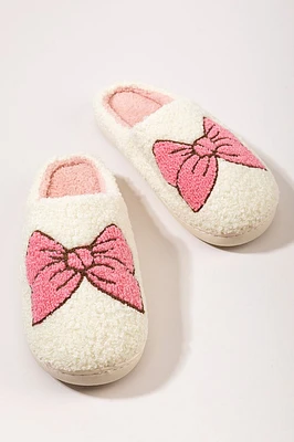 Stella Bow Graphic Fuzzy Slipper