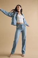 Karla Embellished Pocket Straight Leg Denim Jeans
