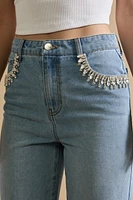 Karla Embellished Pocket Straight Leg Denim Jeans
