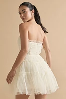 Enna Strapless Tule Ruffle Tiered Mini Dress